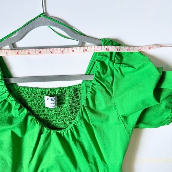 Old Navy Puff Sleeve Chambray Midi Dress Green Small Petite - Picture 4 of 9